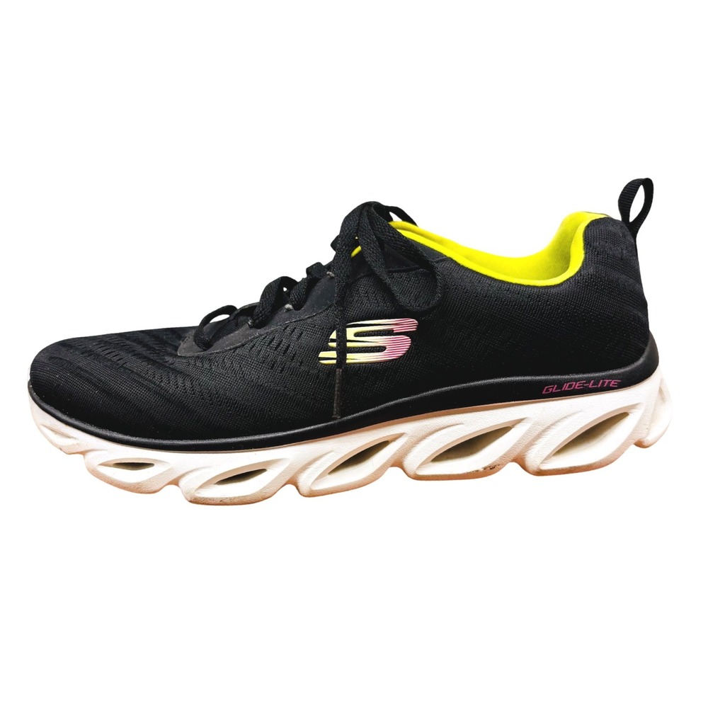 Skechers Glide-Lite Black Neon Yellow Memory Foam Sneakers 11
